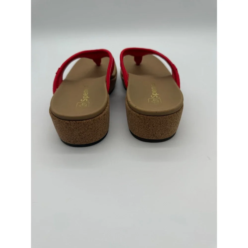 Spenco Womens Red Orthotic Platform Flip Flop Cork Wedge Thong Shoes 5.5B